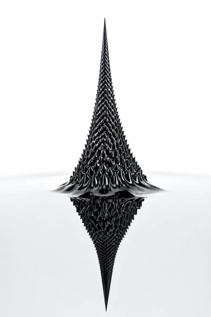 AI-generated macro image of a black ferrofluid spike made with Masonry