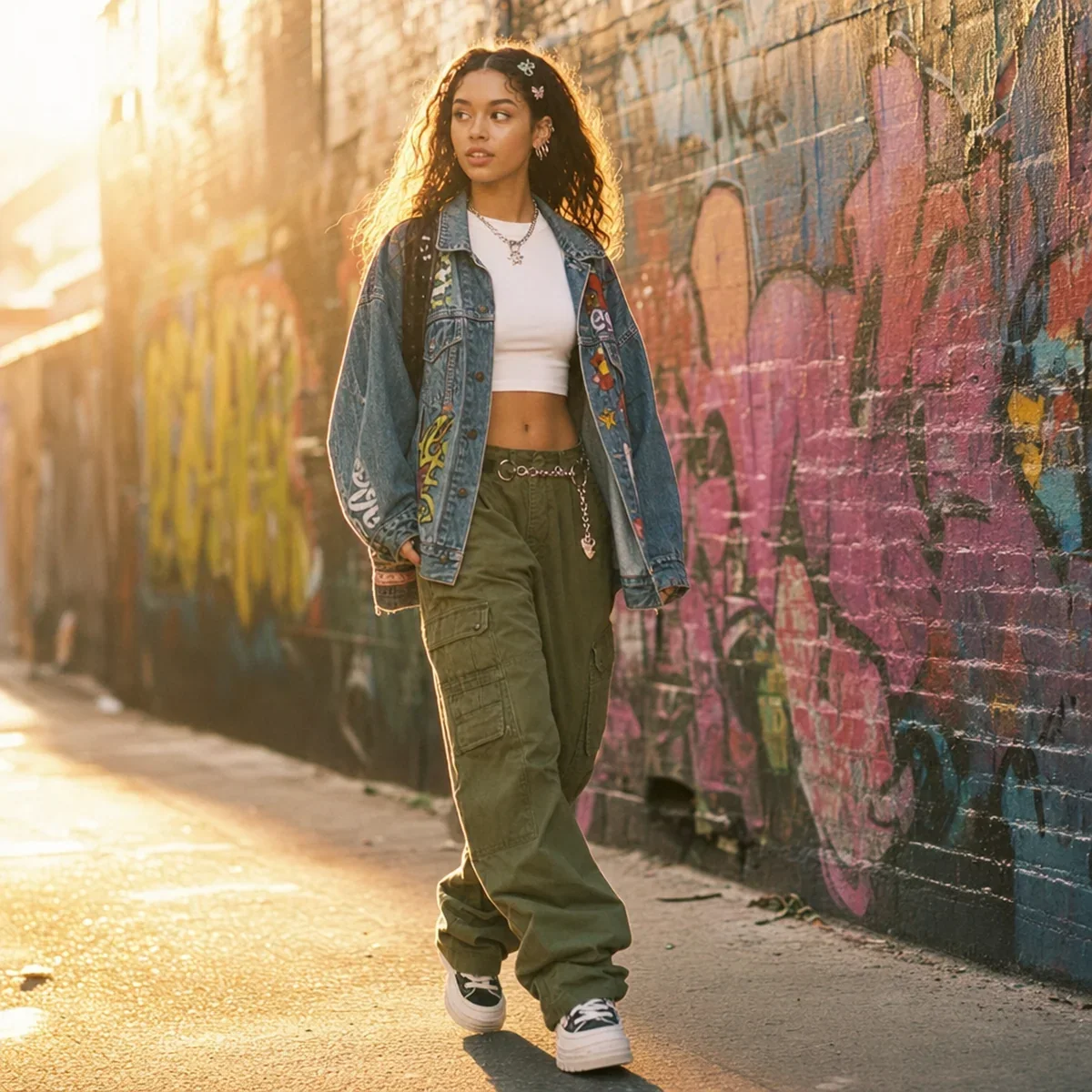 AI-generated street-style fashion portrait made with Masonry